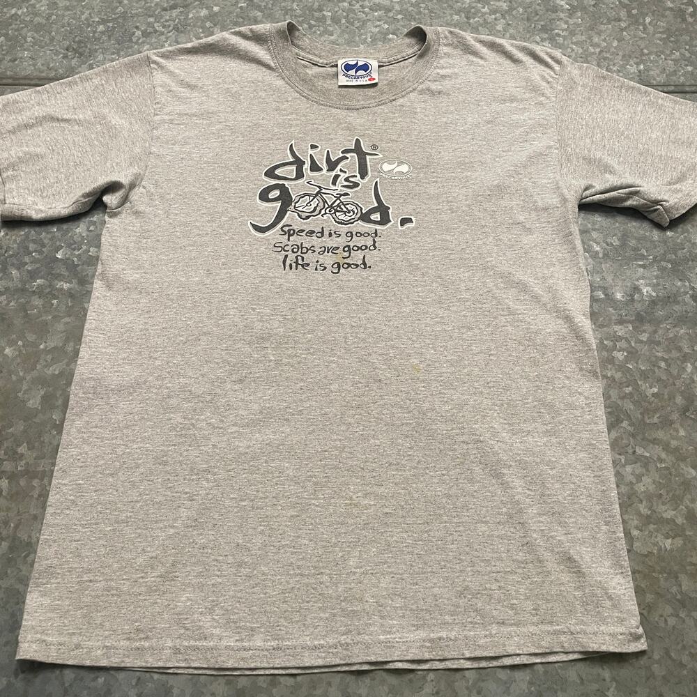 Vintage Precaryous Dirt is Good Bicycle Bike Shirt Large USA Scabs Life 90s Y2K